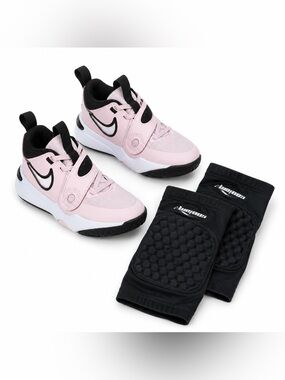 Nike team hustle d11‎ girls light pink basketball shoes size 2 and knee pads